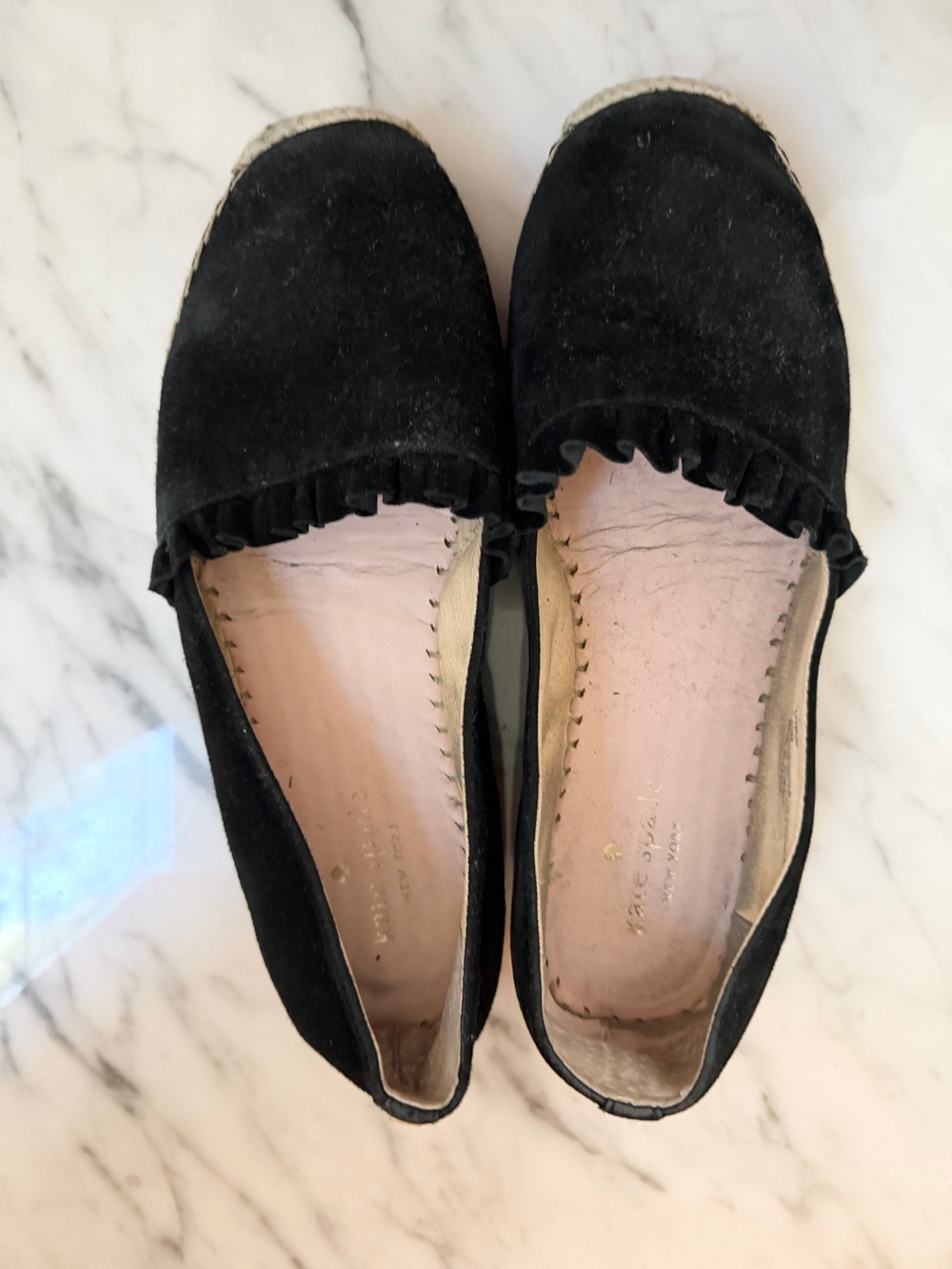 Kate Spade Black Suede Ruffle Espadrilles